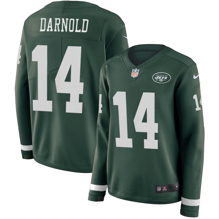 Men New York Jets 14 Darnold green Limited NFL Nike Therma Long Sleeve Jersey
